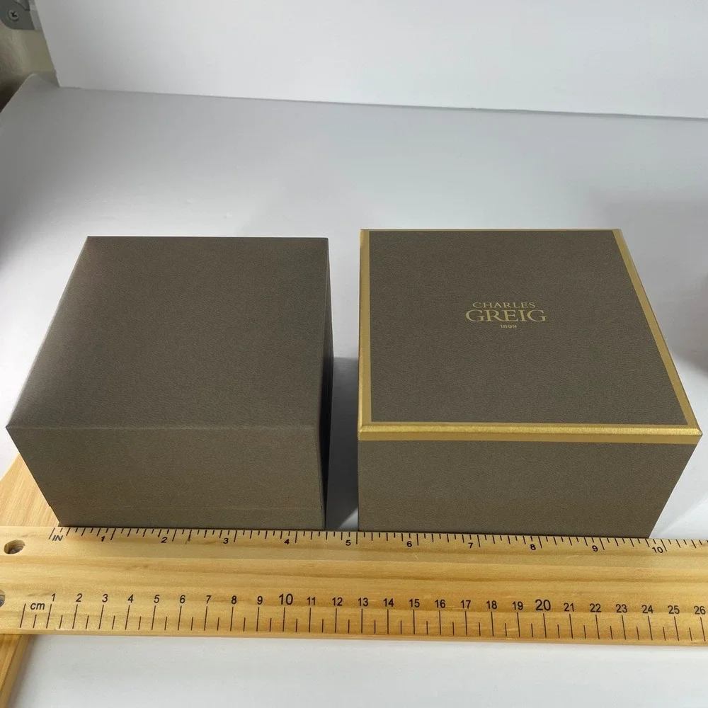 Charles‎ Greig 1899 Luxury Jewelry Watch Presentation Box Set Brown Gold Trim